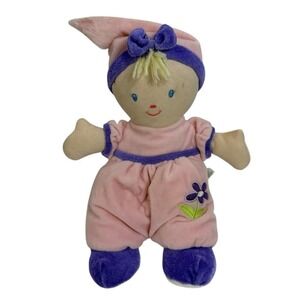 Kids Preferred Girl Baby Doll 12" Plush Lovey Pink Purple Flower Cap Toy